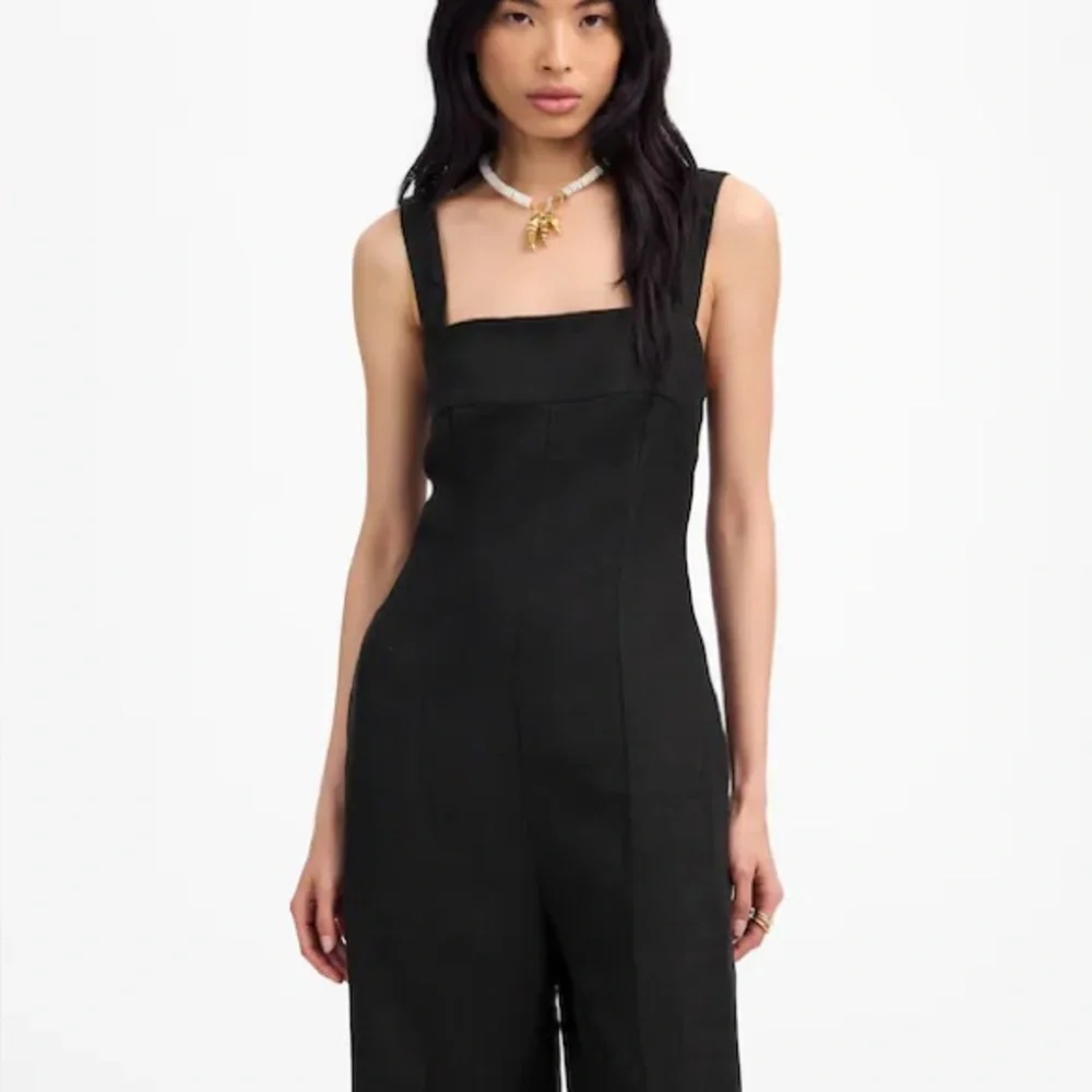 MADEWELL Black Squareneck Wide-Leg Jumpsuit in 100% Linen Size 12 - Picture 2 of 6